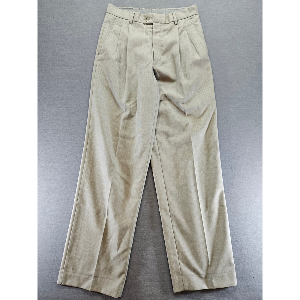 Pierre Cardin Mens Pleated Dress Pants Tan Khaki Straight Leg Trousers 28x29